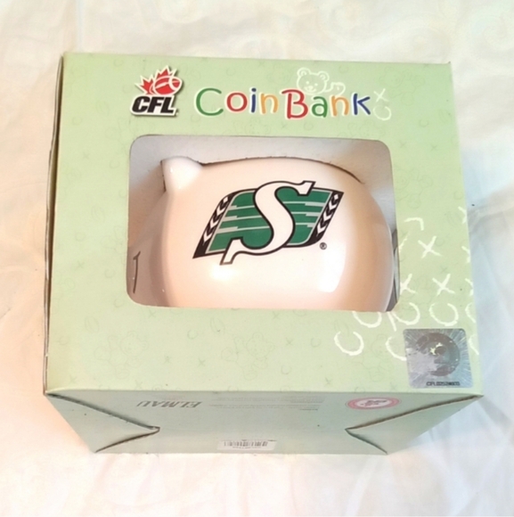 Saskatchewan Roughriders CFL Ceramic Piggy Coin Bank - Picture 3 of 9